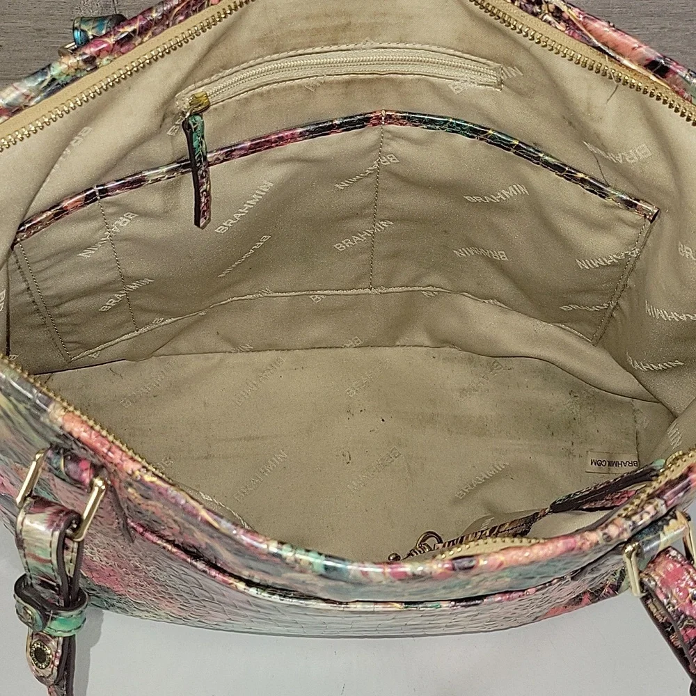 Brahmin Multi-Color Animal Print Croc-Embossed Leather Tote Shoulder Bag - Picture 9 of 16